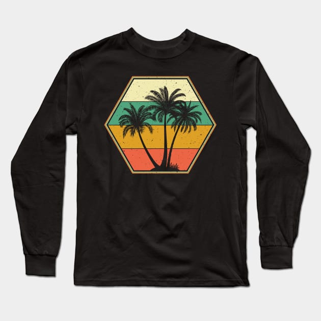 Palm Tree Vintage Retro Style Tropical Beach Themed Long Sleeve T-Shirt by aneisha
